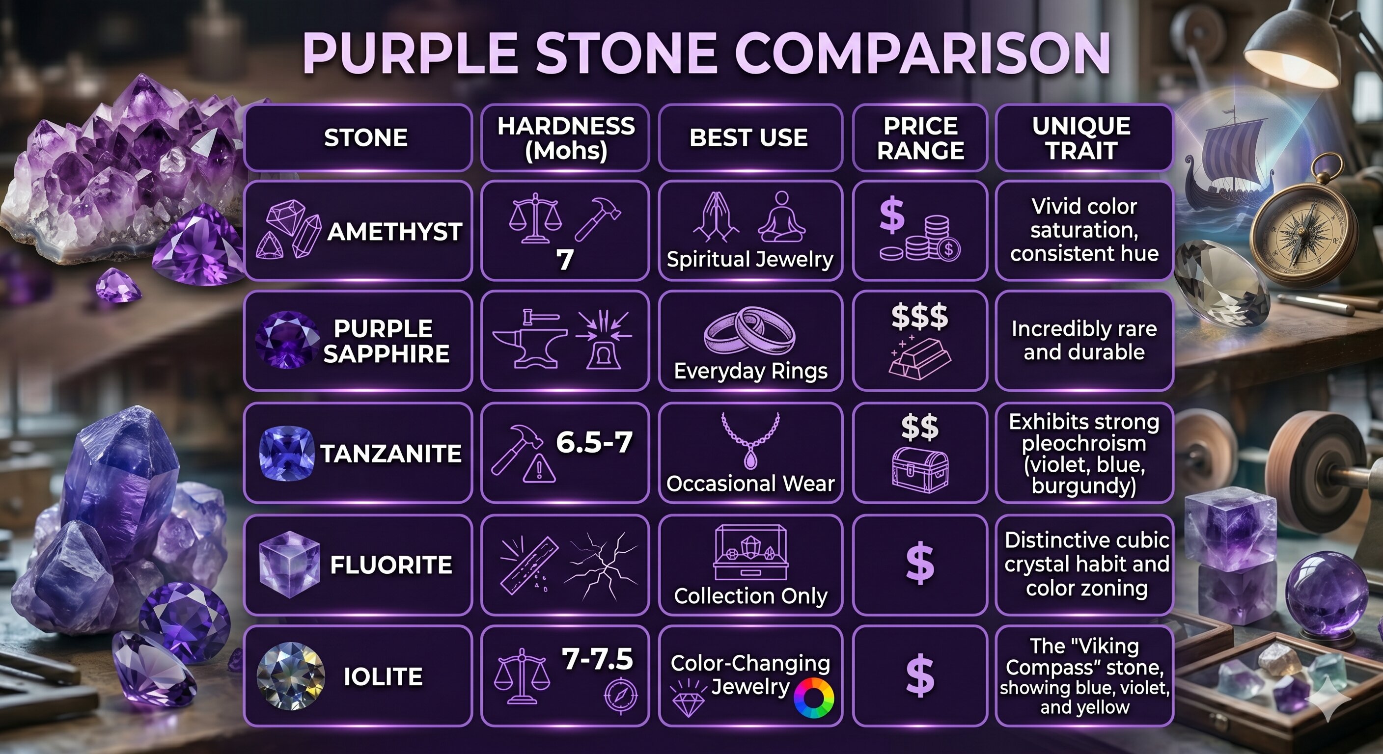 purple stone comparison